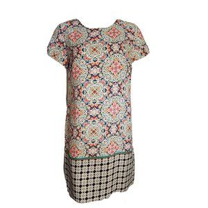 Cynthia Rowley Dress Womens Size 6 Multicolored Geometric Short Sleeve Zip Back